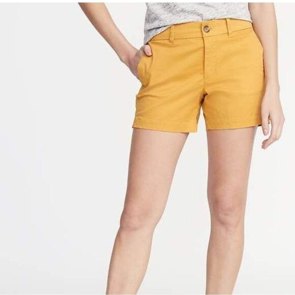 Old Navy Mid-Rise Twill Everyday Short 5" Flat Front Pocket Chino Stretch Yellow - Picture 2 of 7